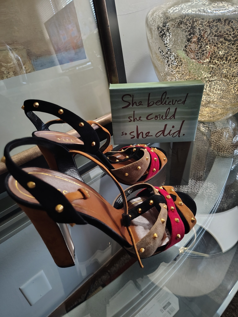 Gucci Women's Multicolor Studded Suede Heeled Sandals - Picture 5 of 7